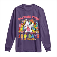 Funny Dabbing Thru 100 Days Of School Long Sleeve Shirt Dabbing Unicorn Rainbow