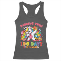 Funny Dabbing Thru 100 Days Of School Racerback Tank Top Dabbing Unicorn Rainbow