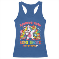 Funny Dabbing Thru 100 Days Of School Racerback Tank Top Dabbing Unicorn Rainbow