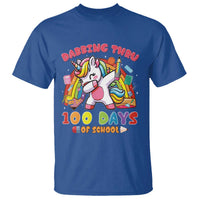 Funny Dabbing Thru 100 Days Of School T Shirt Dabbing Unicorn Rainbow