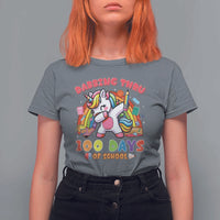 Funny Dabbing Thru 100 Days Of School T Shirt For Women Dabbing Unicorn Rainbow