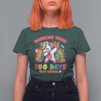 Funny Dabbing Thru 100 Days Of School T Shirt For Women Dabbing Unicorn Rainbow