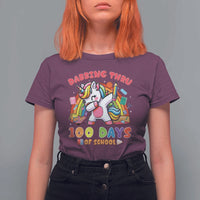 Funny Dabbing Thru 100 Days Of School T Shirt For Women Dabbing Unicorn Rainbow