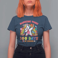 Funny Dabbing Thru 100 Days Of School T Shirt For Women Dabbing Unicorn Rainbow