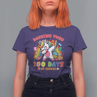 Funny Dabbing Thru 100 Days Of School T Shirt For Women Dabbing Unicorn Rainbow