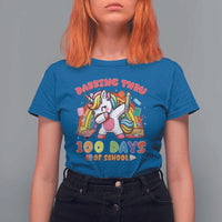 Funny Dabbing Thru 100 Days Of School T Shirt For Women Dabbing Unicorn Rainbow