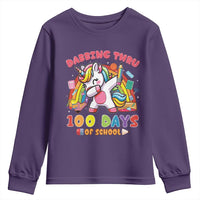Funny Dabbing Thru 100 Days Of School Youth Sweatshirt Dabbing Unicorn Rainbow