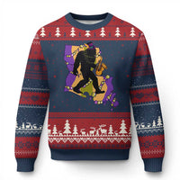 Funny Bigfoot Mardi Gras Louisiana Map Jazz Music Ugly Christmas Sweater