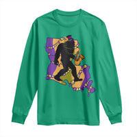 Funny Bigfoot Mardi Gras Louisiana Map Jazz Music Long Sleeve Shirt