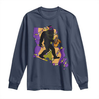 Funny Bigfoot Mardi Gras Louisiana Map Jazz Music Long Sleeve Shirt