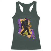Funny Bigfoot Mardi Gras Louisiana Map Jazz Music Racerback Tank Top