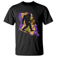 Funny Bigfoot Mardi Gras Louisiana Map Jazz Music T Shirt