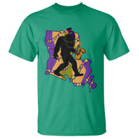 Funny Bigfoot Mardi Gras Louisiana Map Jazz Music T Shirt