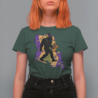 Funny Bigfoot Mardi Gras Louisiana Map Jazz Music T Shirt For Women