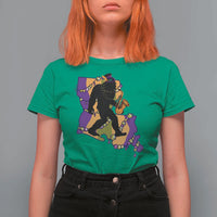 Funny Bigfoot Mardi Gras Louisiana Map Jazz Music T Shirt For Women