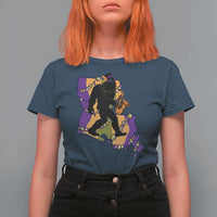 Funny Bigfoot Mardi Gras Louisiana Map Jazz Music T Shirt For Women