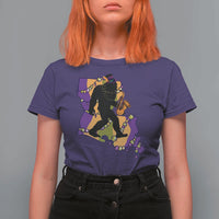 Funny Bigfoot Mardi Gras Louisiana Map Jazz Music T Shirt For Women