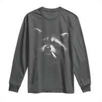 Funny Raccoon Smoking Cigarette Meme Long Sleeve Shirt Trash Panda Face Y2K Graphic