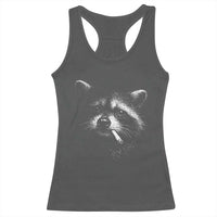 Funny Raccoon Smoking Cigarette Meme Racerback Tank Top Trash Panda Face Y2K Graphic