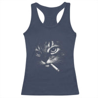 Funny Cat Smoking Cigarette Meme Racerback Tank Top Cat Face Y2K Graphic