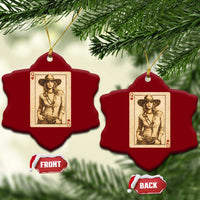 Funny Western Valentine Cowgirl Queen of Hearts Card Ceramic Ornament