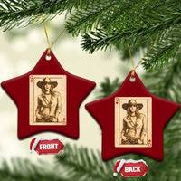 Funny Western Valentine Cowgirl Queen of Hearts Card Ceramic Ornament