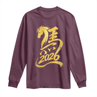 Chinese New Year 2026 Long Sleeve Shirt Year of The Horse Gold Calligraphy Art