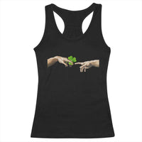 Funny St Patricks Day Shamrock The Creation of Adam Meme Racerback Tank Top