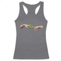 Funny St Patricks Day Shamrock The Creation of Adam Meme Racerback Tank Top
