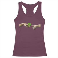 Funny St Patricks Day Shamrock The Creation of Adam Meme Racerback Tank Top