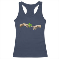 Funny St Patricks Day Shamrock The Creation of Adam Meme Racerback Tank Top