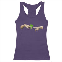 Funny St Patricks Day Shamrock The Creation of Adam Meme Racerback Tank Top