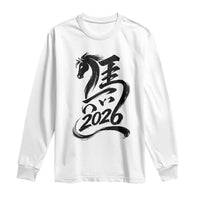 Chinese New Year 2026 Long Sleeve Shirt Year of The Horse Calligraphy Ink Art