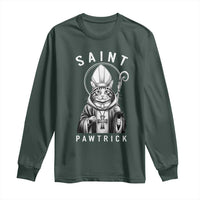 Funny St Patrick's Day Cat Long Sleeve Shirt Saint Pawtrick