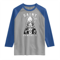 Funny St Patrick's Day Cat Raglan Shirt Saint Pawtrick