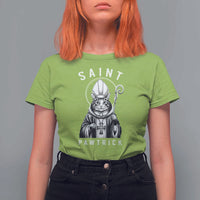 Funny St Patrick's Day Cat T Shirt For Women Saint Pawtrick