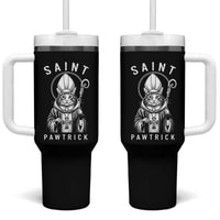 Funny St Patrick's Day Cat Tumbler With Handle Saint Pawtrick