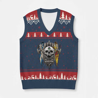 Scottish Warrior V-Neck Knit Sweater Vest Vintage Skull Celtic Cross Scottish Lion Rampant Flag - Wonder Print Shop