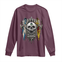 Scottish Warrior Long Sleeve Shirt Vintage Skull Celtic Cross Scottish Lion Rampant Flag