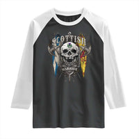 Scottish Warrior Raglan Shirt Vintage Skull Celtic Cross Scottish Lion Rampant Flag