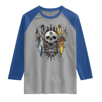 Scottish Warrior Raglan Shirt Vintage Skull Celtic Cross Scottish Lion Rampant Flag