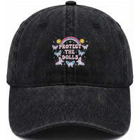 Protect The Dolls Washed Cotton Baseball Cap Trans Women Pride Month Retro Groove Butterfly