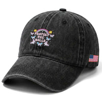 Protect The Dolls Washed Cotton Baseball Cap Trans Women Pride Month Retro Groove Butterfly