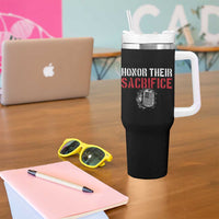 Honor Their Sacrifice Tumbler With Handle Veteran Memorial Day Military Dog Tag