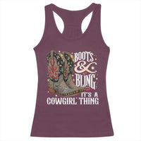 Funny Boots And Bling Its A Cowgirl Thing Racerback Tank Top Western Country Girl Boots