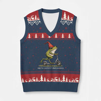 Off To Commit Dad Foolery V-Neck Knit Sweater Vest Funny Daddy Frog Scooter Fathers Day