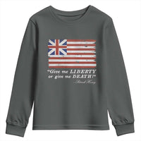 Funny Give Me Liberty Or Give Me Death Youth Sweatshirt Patrick Henry Quote Grand Union Flag - Wonder Print Shop