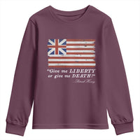 Funny Give Me Liberty Or Give Me Death Youth Sweatshirt Patrick Henry Quote Grand Union Flag - Wonder Print Shop