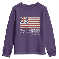 Funny Give Me Liberty Or Give Me Death Youth Sweatshirt Patrick Henry Quote Grand Union Flag - Wonder Print Shop