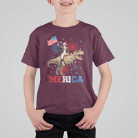Funny George Washington Riding a Tyrannosaurus Rex 'Merica T Shirt For Kid American Flag - Wonder Print Shop